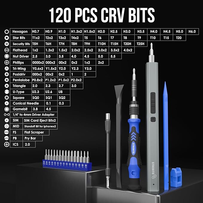 STREBITO Electric Screwdriver, 144-in-1 Precision Screwdriver Set, 120 Magnetic Bits, Organized Storage and Portability, Small Tool Kit for Electronics, PC, Computer and Laptop