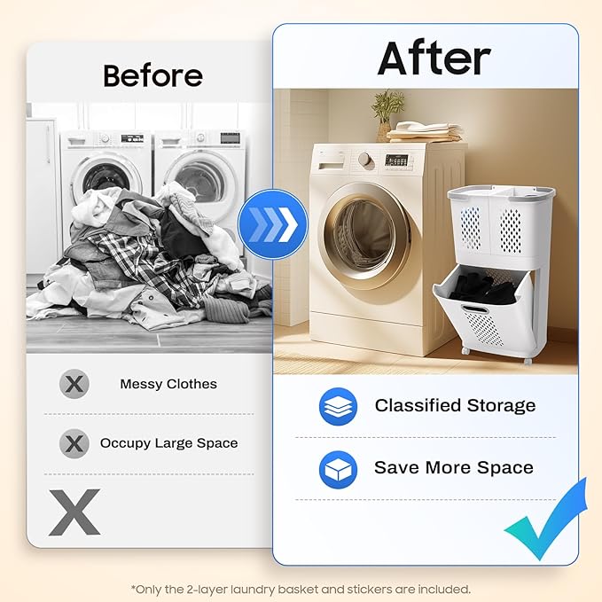 Bathroom Laundry Basket 2 Layer Clothes Storage Basket Household Bathroom Simple Storage Shelf Kitchen Shelf Fruit Stand with Wheels Vertical Standing Storage Basket Stand