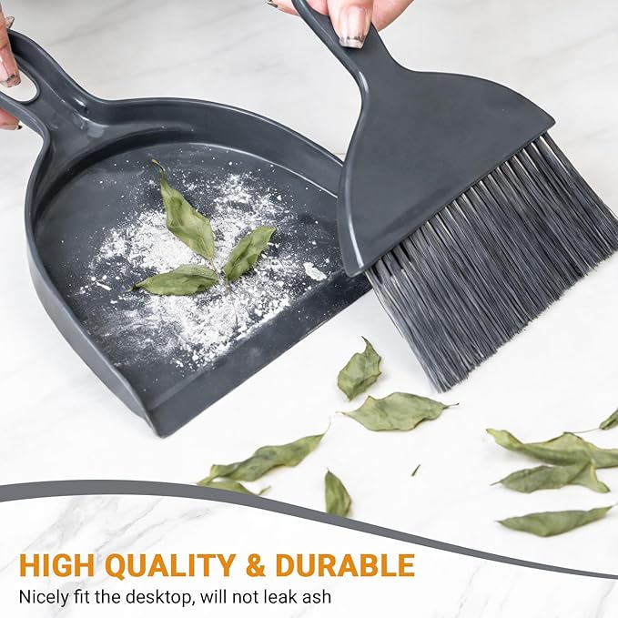 THINKLEARN 2PCS Small Dust Pan and Brush Set, Mini Broom and Dustpan Set, Compact and Hand Broom Combo Set for Cleaning, Dark Gray