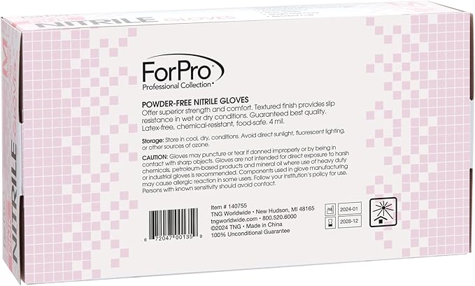 ForPro Disposable Nitrile Gloves, Chemical Resistant, Powder-Free, Latex-Free, Non-Sterile, Food Safe, 4 Mil