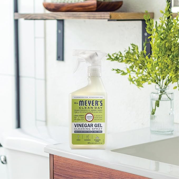 MRS. MEYER'S CLEAN DAY Vinegar Gel Cleaning Spray, Bathroom Use, No-Rinse Formula, Lemon Verbena, 16 Fl Oz, Pack of 1