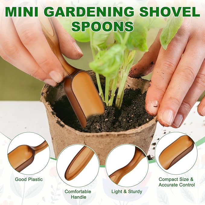 10-Pack Mini Gardening Shovel Spoons, Plastic Garden Soil Scoops for Cultivation Digging Transplanting/Flower Planting/Plant Succulent, Colorful Small Gardening Tools [Brown]
