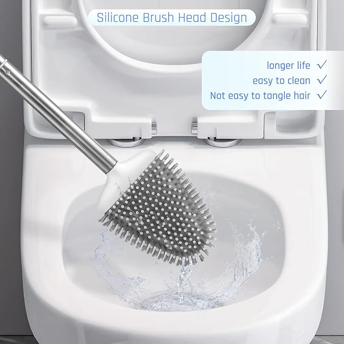 Sellemer Toilet Brush and Holder Set for Bathroom, Flexible Toilet Bowl Brush Head with Silicone Bristles, Compact Size for Storage and Organization, Ventilation Slots Base (1 Pack, White)