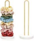 Mkono 2PCS Scrunchies Holder Stand Hair Accessories Organizer Gold White Metal Scrunchies Tower Hold 25-35 Scrunchies Modern Vertical Hair Tie Organizer Jewelry Scrunchy Holder for Girls