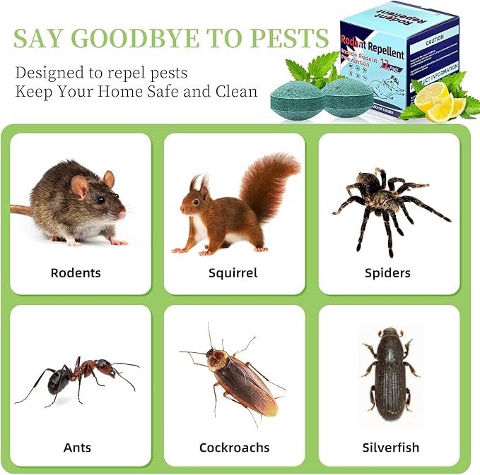 Mouse Rodent Repellent, 24 Pack Peppermint Lemon Mice Repellent for Squirrel Rats Spider Pests, Natural Repellent for Kitchen, Warehouse, Car, Indoor, Outdoor, Safe for Pets & Family