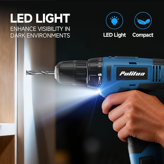 PULITUO Tool Set, 148-Piece Home Drill Set with 12V Blue Cordless Drill, Hand tool Kits, and Box, Suitable for Men, Women, and DIY Enthusiasts for Home Improvement.