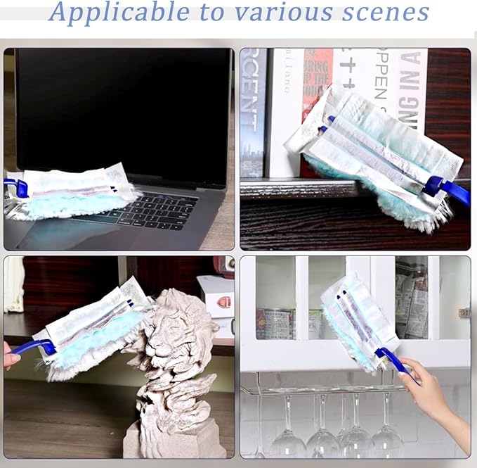 Duster Refills Compatible with Swiffer Duster, Heavy Duty Multi Surface Duster Replacement with 2 Extra Handle for Cleaning Furniture, Blinds, Ceiling Fans and Car (BLue-100Pack)