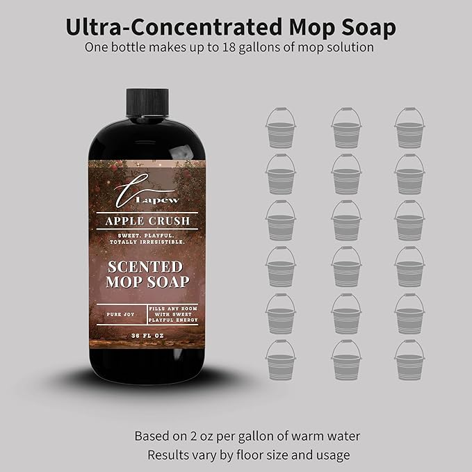 Lapew Apple Crush Scented Mop Soap - Luxury Floor Cleaner Concentrate for Mopping Tile, Laminate, Vinyl & Hardwood | Streak-Free, Low-Foam | 36 oz
