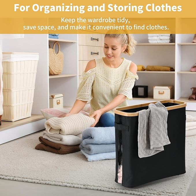 32L Bathroom Toilet Paper Storage Basket with Lid and Handle - Mega Capacity， Bamboo Collapsible Toilet Paper Holder Storage with Non-Slip Bottom, Extra Toilet Roll Storage, Starry Black，1 Pack