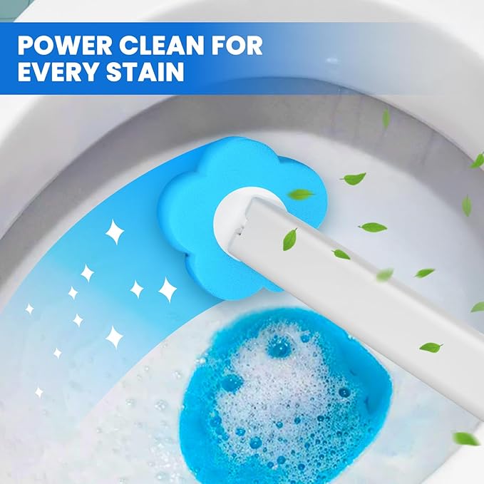 Disposable Toilet Brush with 48 Refills, Toilet Brushes and Holders, Toilet Wand Brush Starter Kit, Wall Mounted Toilet Bowl Cleaner Wand for Bathroom Maintenance