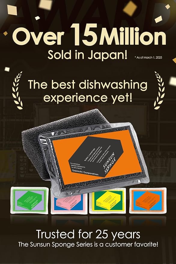 SunSun Sponge Kitchen Sponges, Made in Japan All Surface Scratch-Free Odor Resistant Durable Long-Lasting Sponge for Dishwashing, Pastel Color, 4 Count