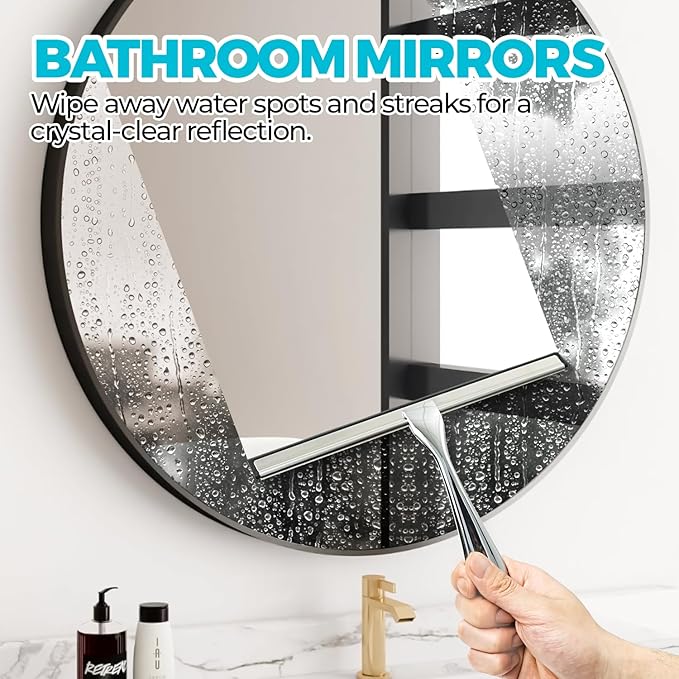 2PACK 11.5-Inch All-Purpose Shower Squeegee for Shower Doors, Tile Shower Walls, Bathroom, Window, Glass and Car Windshield, Mirrors and Kitchen-Stainless Steel, Silver