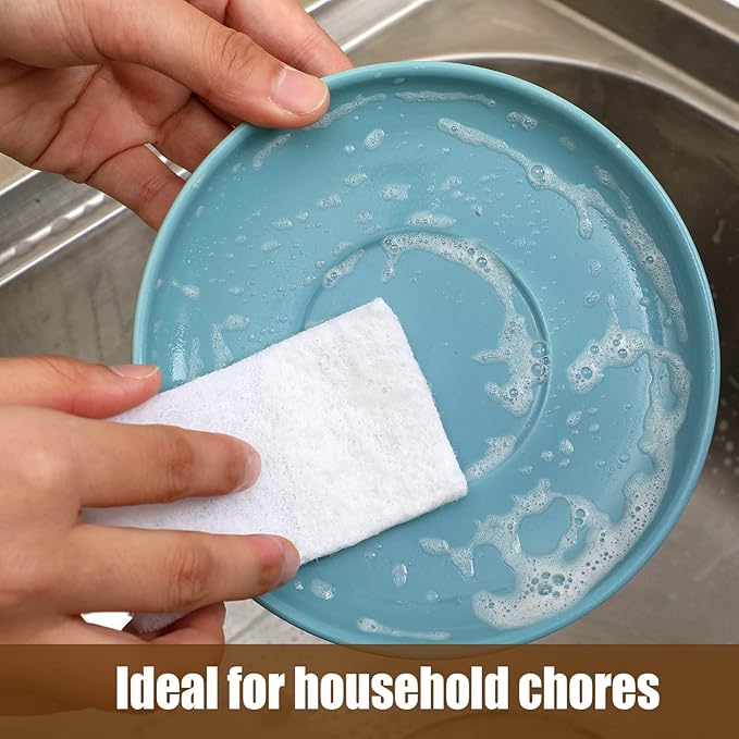 Hoolerry 40 Pcs White Scrub Pads Light Duty Scouring Non Woven Pad Non Scratch Abrasive Hand Multipurpose Scouring Sponge Multi Surface Scrubber Pads for Cleaning Polishing Home(4.5 x 10 Inch,White)