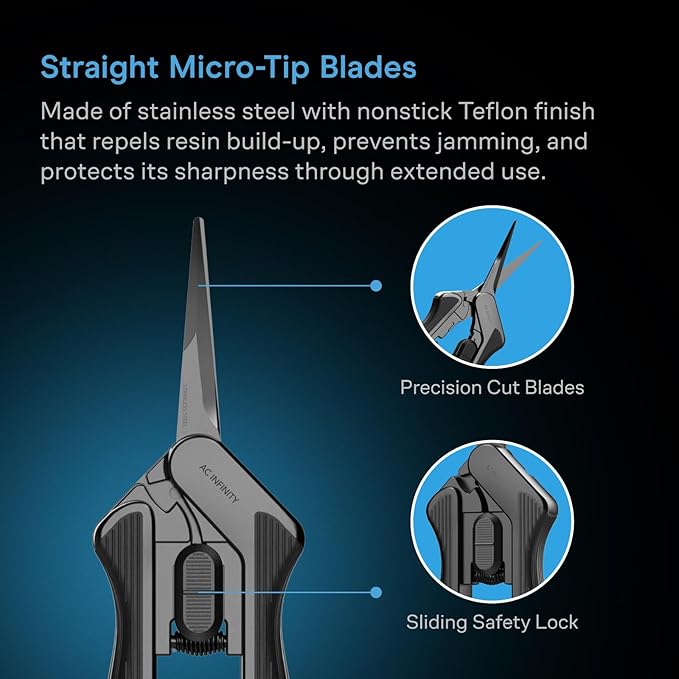 AC Infinity 6.6” Stainless Steel Pruning Shear 2-Pack, Lightweight Ergonomic Design, Straight Precision Blades with Nonstick Teflon Coating for Gardening, Hydroponics, Grow Tents