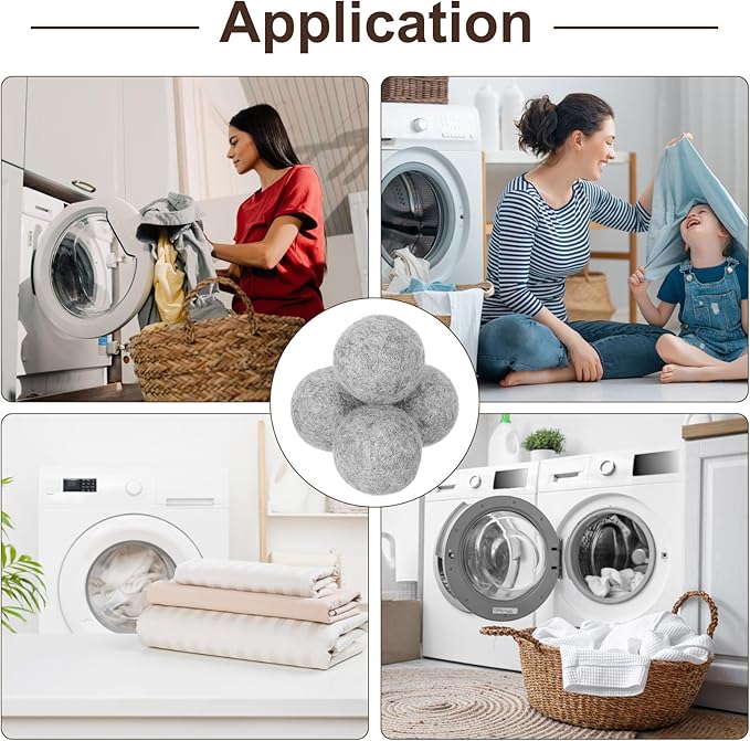 uxcell 4 Pcs Wool Dryer Balls, 2 Inches Wool Laundry Dryer Balls for Reducing Clothing Static and Wrinkles, Light Grey