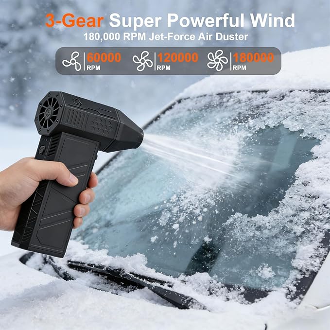 X3Max Compressed Air Duster 2026 Upgraded - 180000 RPM Brushless Electric Blower, 3-Speed Turbo, 4 Nozzles, Rechargeable Cordless Duster for Keyboard PC,Snow Leaves, Canned Air Alternative