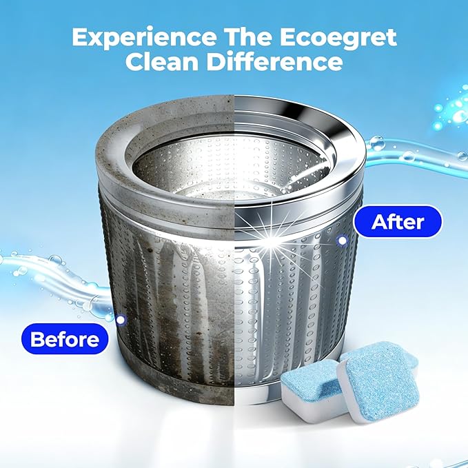 Washing Machine Cleaner (24 Pack), Washing Machine Cleaning Tablets for Front Load & Top Load HE Washers, Washer Cleaner Easily Removes Residue Grime & Odors, Septic Safe, 12 Month Supply