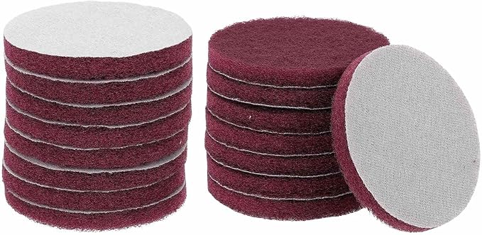 HARFINGTON 16pcs Scrubber Scouring Pads 400 Grits 4 Inch Drill Power Brush Hoop and Loop Surface Conditioning Disc Drill Scuffing Disc Scrub Pads for Home Kitchen Cleaning, Red