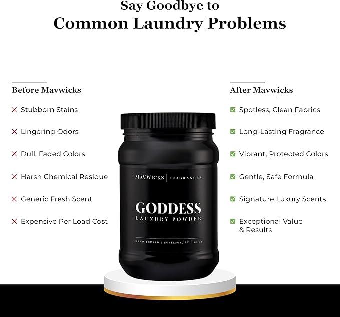 Luxury Laundry Detergent Powder (Goddess) 32 Oz – Concentrated for Tough Stains and Odors, For All Washing machine types – Gentle on Fabrics