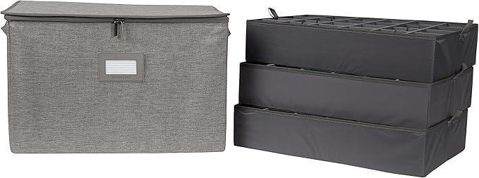 Covermates Keepsakes - Adjustable Zip-Top Storage Box - Configurable FlexGrid Compartments - Heavy Duty Polyester- Reinforced Handles - Stackable Design - Indoor Storage, Grey Heather
