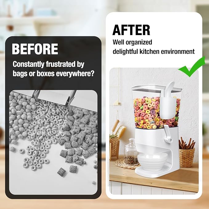 Cereal Dispenser Countertop With Bowls and Spoons Cereal Containers Storage for Pantry Snack Organizer Dry Food Storage Container with Lid for Kitchen Organization Oatmeal Nut Granola（2pcs White）