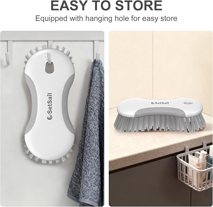 SetSail Multi-Purpose Scrub Brush of 2 Pack, Stiff Bristles Cleaning Brush with Non-Slip Grip Heavy Duty Scrub Brushes for Cleaning Bathroom Kitchen Tile Bathtub Sink, Grey