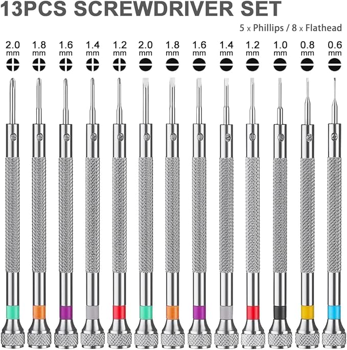 13PCS Professional Watch Screwdriver Set, BEBEEPOO Micro Precision Screwdriver Set，Micro Precision Eyeglasses Repair set， 0.6-2.0mm, Jewelry Work,Computer Phone Small Tools