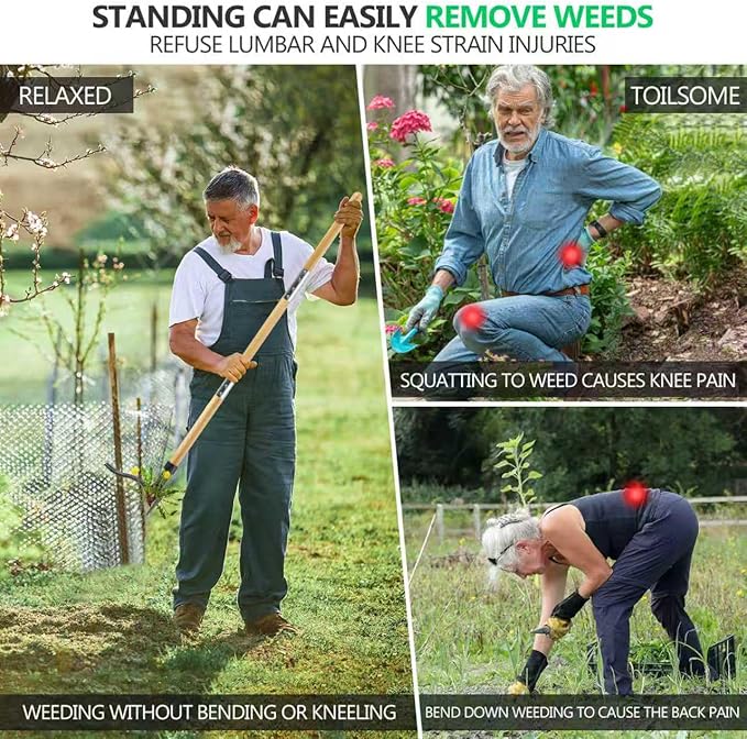 BellaJoyz Weed Puller, Stand-Up Weed Puller Tool with Long Handle & 4-Claw Steel Head, 3-Sectioal Pole Design, Garden Hand Weeding Tool - Easily Remove Weeds Without Bending, Pulling,or Kneeling