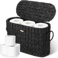 Kathfly Black Toilet Paper Storage Basket with Lid Wicker Woven Bathroom Basket Toilet Paper Holder Holds up to 6 Mega Rolls Woven Organizer for Home Bathroom Kitchen Offices
