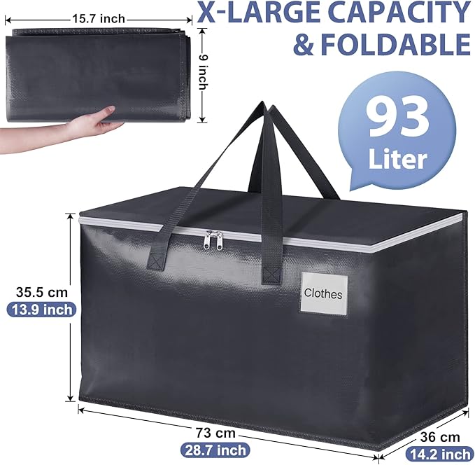 StorageRight Heavy Duty Moving Boxes-Moving Bags with Zipper, Reinforced Handles and Tag Pocket-Collapsible Moving Supplies-Totes for Storage Great for Moving, Storage and Travel 93L(Gray-6 Pack)