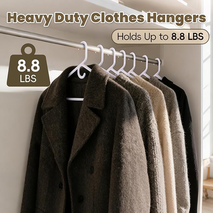 White Plastic Hangers 18 Pack, Heavy Duty Clothes Hangers with Center Hook & Non-Slip Pants Bar for Standard Size Shirts, Pants, Coat, Dresses, Jackets, Scarves and Belts