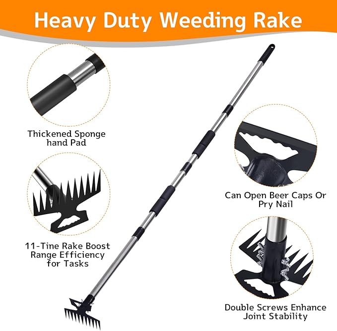 Stainless Steel Weed Puller Tool - Detachable 4-Section Handle with Saw Blade Weeder, 59" Root Remover for Lawn, Garden & Yard