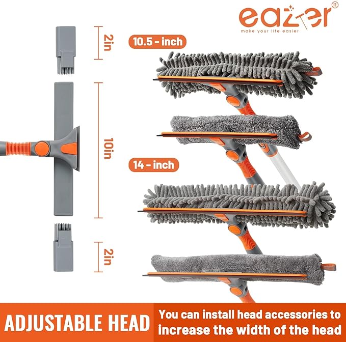 Eazer 65'' Squeegee Window Cleaner 2 in 1 Rotatable Window Cleaning Tool Kit with Telescopic Pole, Window Washing Equipment with Bendable Head for Indoor/Outdoor Window and Car Glass