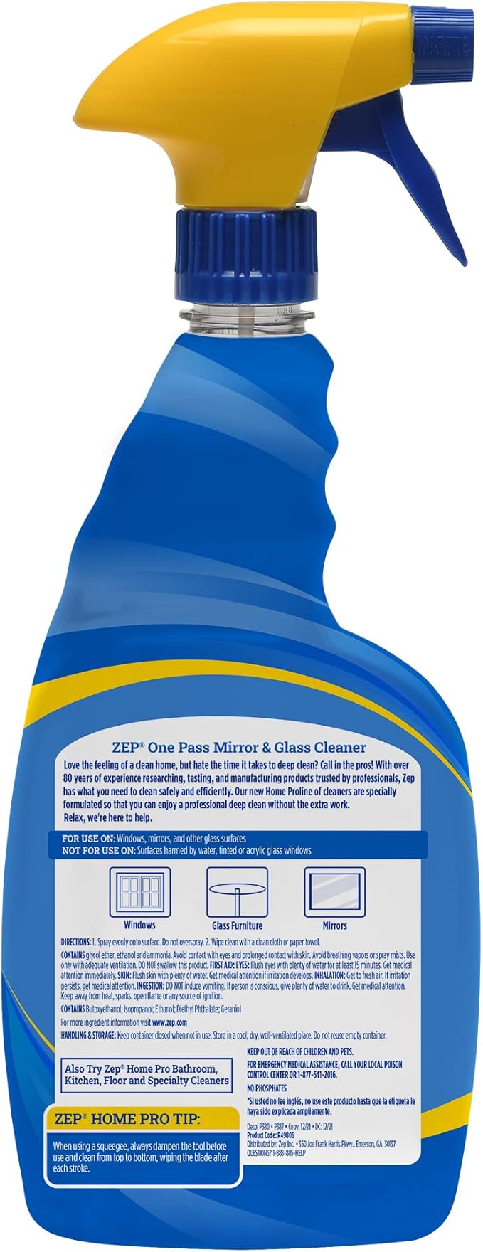 Zep Home Pro One-Pass Mirror & Glass Cleaner - 32 Fl. Oz. (Case of 6) - R49606 - Leaves a streak-free shine while eliminating dirt, dust, and smudges from your glass surfaces