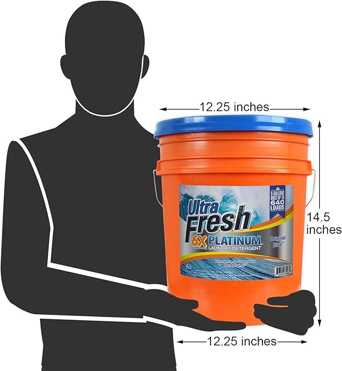 Ultra Fresh 6X Platinum 5 Gallon Laundry Detergent Liquid for All Machine Types with Easy Dispensing Pump, Up to 640 Loads, Original Blue (4 Pack)