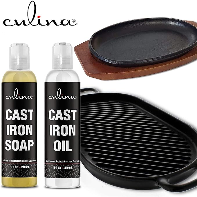 Culina Cast Iron Cleaning Kit A Cleaner Bundled with Cast-Iron Conditioner Oil 8oz Kosher Certified Protect your hands 100% natural