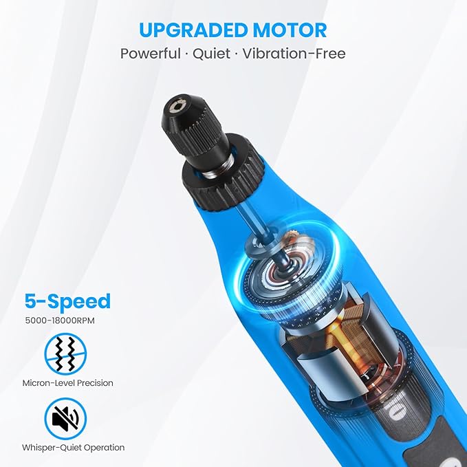 Cordless Rotary Tool, Rotary Tool 4V, 5-Speed, 2.0Ah Capacity and Fast Charging, 31 Pcs Accessories, Lightweight, Ideal for Crafter and DIY Project, Blue