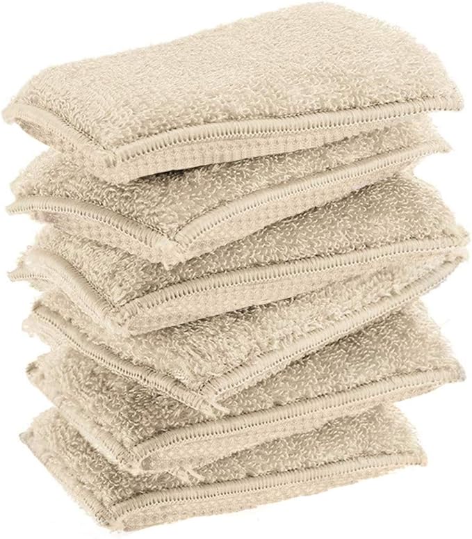 KMAKII Bamboo Kitchen Sponges Dish Sponges Natural Cleaning Sponges Beige 6 Pack