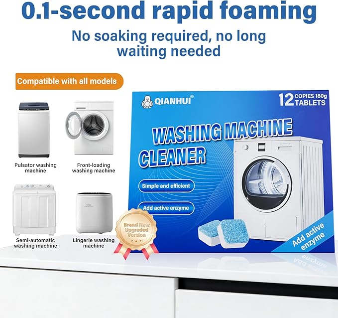 Washing Machine Cleaner Pro Tablets,Odor Remover,Eco Friendly,Washer Drum Cleaner Deodorizing Suitable for Top Load Front Loader Twin Tub,Home Deep Cleaning Essentials Gadgets (1 Count (Pack of 24))