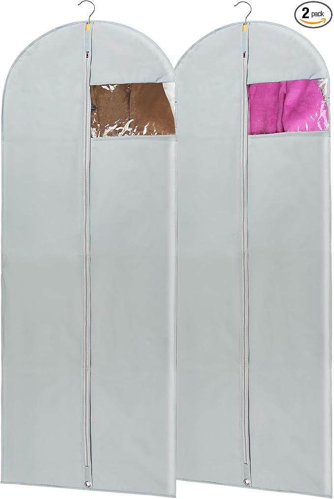 MsKitchen Dress Bags for Gowns Long, 65" Long Dress Bags for Hanging Clothes Clear Windows Foldable Long Garment Bag for Storage and Travel-24"x 65"/2 Pack