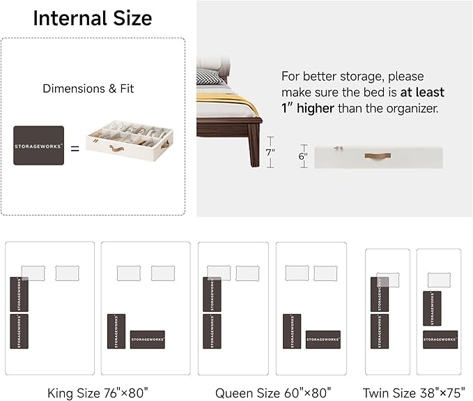 StorageWorks Shoe Organizer for Closet, Fits up to 24 Pairs, 2-Pack Ultra-thick Fabric Under Bed Shoe Storage Containers with Bottom Support and Adjustable Dividers, Beige