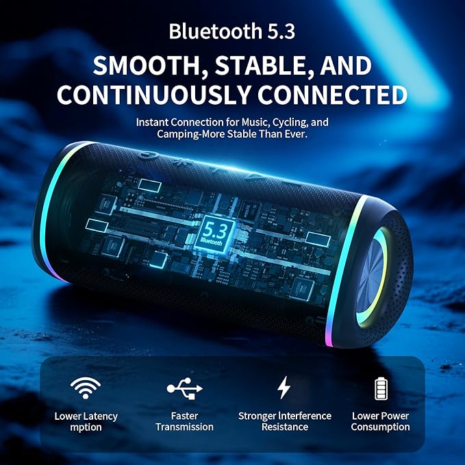 Bluetooth Speaker - HD Sound, IPX5 Waterproof, Up to 20H Playtime, TWS Pairing, BT 5.3, Portable Wireless Speaker for Home, Party, Beach & Outdoor, Black