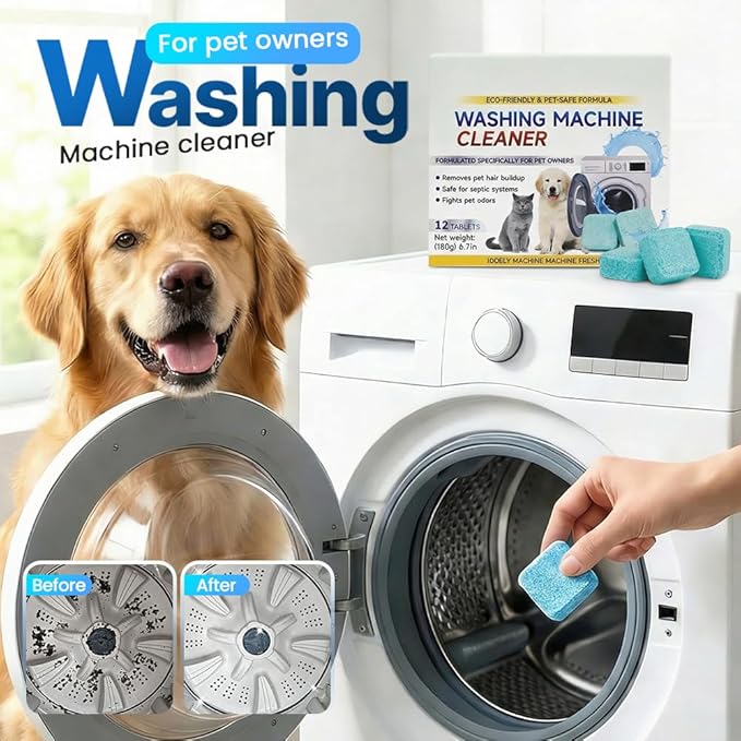 Washing Machine Cleaner Tablets, 12 Pack for a 6 Month Supply, Formulated for Pet Owners, Eliminates Odors, Lint and Detergent Buildup (1 Box)