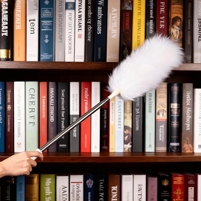 Extendable Lambswool Duster 29-110 Inch,Anti-Static Flexible Head, Stainless Steel Pole for Cleaning High Ceiling,Fan,Furniture,Roof Dusting