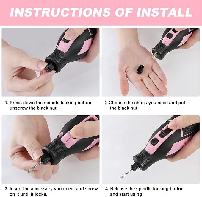 WORKPRO Pink 12V Cordless Rotary Tool Kit, 5 Variable Speeds, Powerful Engraver, Sander, Polisher, 114 Easy Change Accessories, Craft Tool for Handmade and DIY - Pink Ribbon