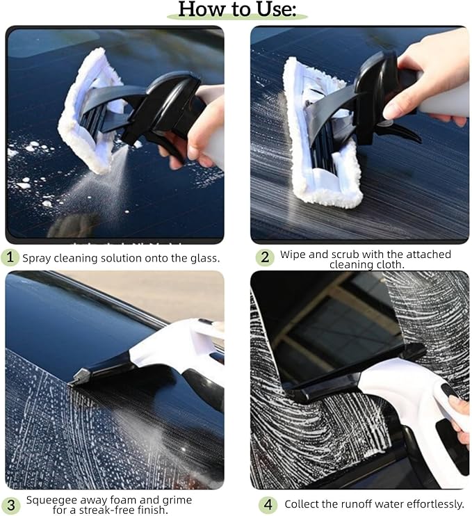 Electric Window Vacuum Cordless, 2200mAh Rechargeable Electric Vacuum Squeegee with 28cm Blade, 150ml Tank & 300ml Spray Bottle, for Windows, Mirrors, Showers, Tiles, Glass Cleaning