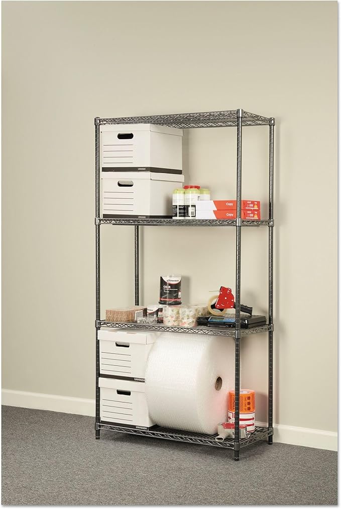 Alera Wire Shelving Starter Kit, Four-Shelf, 36w x 18d x 72h, Black Anthracite