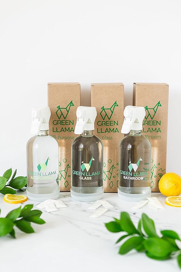 Green Llama Window and Glass Refill 3-Pack - Certified Compostable Packaging, Natural Cleaning Solution for Windows and Glass - Eco-Friendly and Sustainable