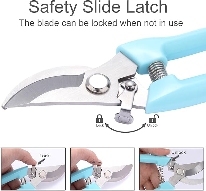 2 Pack Pruning Shears, Stainless Steel Garden Shears, Sharp Bypass & Straight Blade Garden Scissors, Comfortable Grip & Safety Lock for Pruning, Cutting and Fruit Picking