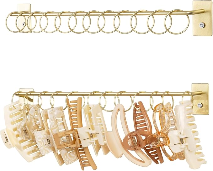 SNOWSTAR Metal Claw Clip Organizer Holder, Hair Clip Holder and Storage for Women and Girl,Claw Clips Hanger Display Hair Accessories for Wall Door Closet,Gold(1PCS)